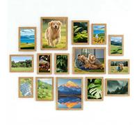15 PCS Light Oak Photo Frame Set, Collage Gallery Photo Frame Set Multi Sizes Including 4x6 5x7 8x10 for Wall and Tabletop Display, Wooden Picture Frame Set for Home Office Living Room Décor