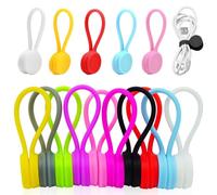 15 PCS Magnetic Cable Ties Silicone Cable Clips, Magnetic Cable Clips, Random Color Magnetic Ties for Managing Bundling Wires, Earphone Cables Wrap and Snap Magnetic Ties Manager for Office Home