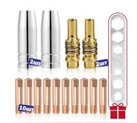 15 Pcs MIG Welding Consumables Kit for 15AK Torch Includes Nozzles Collets Holders Gas Diffusers and Wrench for 180A Welding Machines