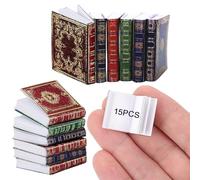 15 Pcs Miniatures Dollhouse Books, 1:12 Scale Miniatures Dollhouse Books Assorted Miniatures Books, Mini Books Model Dollhouse Decoration Accessories for Dolls Bedroom Library