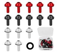15 Pcs Motorcycle Windscreen Screws, M5 x 16mm Motorcycle Fairing Bolt Kit, Aluminum Fasteners Fairing Bolts, Fastener Clip Bodywork Screws for motorcycle, scooter windscreen (silver, black, red)