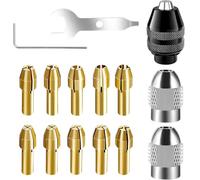 15 PCS Multi Drill Chuck Set, Key-Less 0.5-3.2mm Shank Replacement, Copper Collet Set, Collet Nut Kit, Quick Change Chuck Accessory Compatible with Dremel 3000, 4000, 7700, 8200
