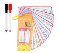 15 Pcs Multiplication Flash Cards 0-12 with 2 Dry Erase Pens, Times Tables Flash Cards for Kids, Maths Learning Aids with Multiplication Chart for Classroom Home