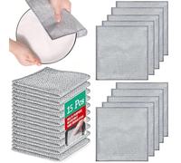 15 Pcs Non-Scratch Wire Dish Cleaning Cloths, 20 x 20 cm Double Layer Wire Dishwashing Cloths, Multipurpose Wire Dishwashing Rag for Wet and Dry Reusable Steel Scrubber for Kitchen Dish Sink Stove Top