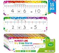 15 PCS Number Line Dry Erase Boards, Writable and Erasable Double Sided Board-0-10 on One Side & 0-20 on Other Side Math White Board for Kids, Students, Classroom and Home (12” x 4”, Colorful Stars)
