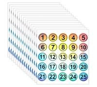 15 PCS Number Stickers 1-25 Small Sticky Numbers Self Adhesive Labels Number Decals 0.79" Waterproof Round Labels Removable Laser Mini Skater Laser Consecutive Stickers for Office Storage Boxes