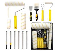 15 Pcs Paint Roller Set with Detachable Extension Pole, 4-inch & 9-inch Painting Roller and Tray Set with Paint Brush, Scraper, Roller Washing Rack, Paint Roller Kit for Walls, Ceilings, Doors, Trim