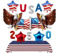 15 Pcs Patriotic Party Pack with Large 32 Inch Eagle Balloons & Tablecover, USA Red White Blue Party Decor for 4th of July Election Day Veterans Day