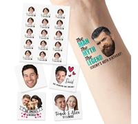 15 Pcs Personalized Face Temporary Tattoos, Photo Tattoo Stickers with Name, Bachelorette Party Milestone Birthday Wedding Party Favors, Fun Face Tattoos, Groomsmen Tattoos, Waterproof Tattoo Stickers
