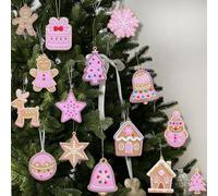 15 pcs Pink Christmas Gingerbread Hanging Ornaments, Winter Gingerbread Man Ornaments, Soft PVC Christmas Tree Wall Hanging Decoration, Funny G-ingerbread Man Xmas TreeOrnaments for Xmas Party