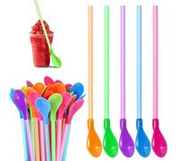 15 Pcs Plastic Straws, Slush Straws, Colored Straw Spoon 2 in 1, Reusable Straws, Reusable Straws Spoon Suitable for Smoothies Milkshakes Coffee Cocktail