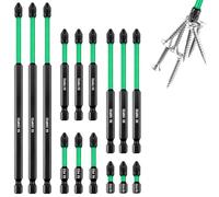 15 Pcs PZ2 Impact Driver Bits Magnetic Drill Bits S2 Steel Long PZ2 Impact Driver Bits Heavy Duty Pozidriv Long Screwdriver Bits Set 150MM 100MM 75MM 50MM 25MM Black Oxide Coated PZ2 Impact Bits
