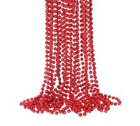 15 PCS Red Bead Necklaces, Red Christmas Mardi Gras Bead Necklaces, Red Valentine Necklace, 33 Inch 7 mm Round Beaded Necklaces for Mardi Gras Christmas Valentine Festive Events, Party Favors