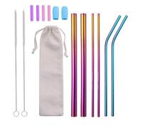 15 Pcs Reusable Metal Straws,Stainless Steel Drinking Straws, Coloured Eco Friendly Straws with Silicone Tips,Cleaning Brush,Pouch