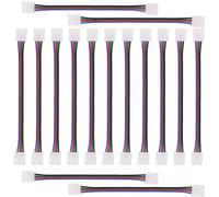 15 Pcs RGB LED Light Strip Connector Kit,4 Pin Conductor 10mm Wide Strip to Controller Jumper Solderless Clamp On Pigtail Adapter for 5050 Color Changing Flexible LED Strip Light