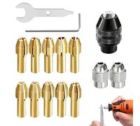 15 Pcs Rotary Tool Chuck Set Compatible with Dremel Accessories, Includes 10 Brass Collets, Universal Chuck, 2 Silver Nuts, Wrench & L Key for Rotary Multi Tool