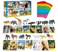 15 PCS Safari Animal Figurines with 15 Introducing Flashcards, Realistic Zoo Animal Figures Montessori Toys Science Educational Matching Game for Homeschool Preschool Toddler Kids