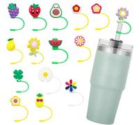 15 Pcs Silicone Straw Cover Cap Compatible with Stanley Cup, Reusable Cute Flowers and Fruits Straws Tips Cap Compatible with Stanley 30&40 Oz Tumbler, 6-10mm Anti-dust Soft Straw Tips Lid