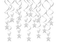 15 Pcs Silver Party Decorations,Hanging Swirls Star Garland Tassel Streamers Silver Glitter Reflective Paper Stars Swirl Ceiling Centerpiece Bunting Tassels Banner,for Just Married Birthday Graduation