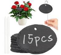 15 Pcs Slate Plant Labels with Chalk Pencils, Oval