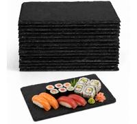 15 Pcs Slate Sushi Serving Boards, 22 x 15 cm Black Stone Cheese Platters | Rectangular Charcuterie Boards Bulk with Anti-Slip Pads for Meat Fruit Dessert Party Appetizers Laser Engraving, Multipack