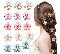 15 Pcs Small Mini Pearl Claw Clips with Flower Design, Sweet Artificial Bangs Clips Decorative Hair Accessories for Women Girls,with Strong Grip, Elegant Design for Weddings, Parties & Daily Use