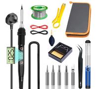 15 PCS Soldering Iron Kit, 80W LCD Adjustable Temperature 180-520°C Electric Soldering-Iron with 5 Solder Iron Tips, 2 Auxiliary Lines, Desoldering Pump, Solder Wire, Wire Stripper Cutter, Tool Bag