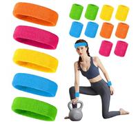 15 Pcs Sports Headband Wristbands Set, Colorful Sweat Bands Absorbent, 70s 80s Party Accessories, Soft Cotton and High Elasticity, Sports Accessories for 1980's Disco Costumes Gym Tennis Yoga Soccer