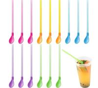 15 Pcs Straws, Slushie Straws, Slush Straws, Colored Straw Spoon 2 in 1, Slush Cups and Straws, Slush Straws with Scoop for Smoothie, Milkshake, Cocktails, Coffee and Hot Drinks