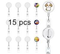 15 Pcs Sublimation Badge reels Blank，DIY Badge Reel kit Sublimation id Badge Blanks Retractable Badge Reel，Badge Holder Retractable Clip for Office Worker Doctor Nurse Key Card Name Tag Holder（White）