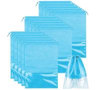 15 PCS Travel Shoe Bag, Large Portable Drawstring Shoes Storage Bags Non-Woven Dust Proof Pouch Space Saving Organizer with Transparent Slot for Men Women Daily and Travel Use (Blue)