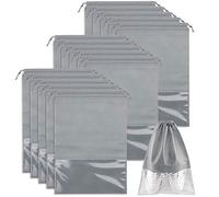 15 PCS Travel Shoe Bag, Large Portable Drawstring Shoes Storage Bags Non-Woven Dust Proof Pouch Space Saving Organizer with Transparent Slot for Men Women Daily and Travel Use (Grey)