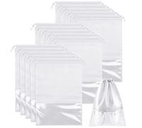 15 PCS Travel Shoe Bag, Large Portable Drawstring Shoes Storage Bags Non-Woven Dust Proof Pouch Space Saving Organizer with Transparent Slot for Men Women Daily and Travel Use (White)