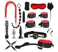 15 pcs Unisex Bondage Set for Sex Training, BDSM Nylon Plush Restraint Straps and Anal Plug Kit -UKLC020Z (Red, A:Same and Cheaper)