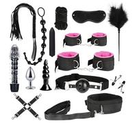 15 pcs Unisex Bondage Set for Sex Training, BDSM Nylon Plush Restraint Straps and Anal Plug Kit -UKLC020Z (Pink, A:Same and Cheaper)
