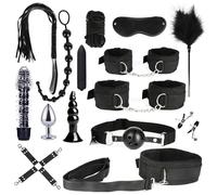 15 pcs Unisex Bondage Set for Sex Training, Interesting BDSM Nylon Plush Restraint Straps and Anal Plug Kit -UKGC20Z (Black, A:Same &Cheaper)