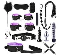 15 pcs Unisex Bondage Set for Sexual Role-Playing, Practical BDSM Nylon Plush Straps and Anal Plug Kit -UKGC20Z (Purple, B:Same &Cheaper)