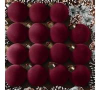 15 Pcs Velvet Christmas Balls, 8cm Flocked Plastic Shatterproof Xmas Balls, Christmas Tree Decoration, Balls Ornaments for Home and Holiday Party Decor (Claret)