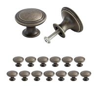 15 Pcs Vintage Cupboard Door Knobs, Bronze Drawer Knobs, Antique Kitchen Cupboard Handles, 30mm Round Cabinet Knob with Screws, Zinc Alloy Drawer Pulls, Small Exquisite for Wardrobe Cabinet Furniture