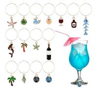 15 Pcs Wine Glass Charms,Wine Charm Markers for Stem Glasses -Summer Ocean Hawaii Cute Drink Identifier Tags for Gathering Wedding Gift Party Favor Drinks Decor Supplies