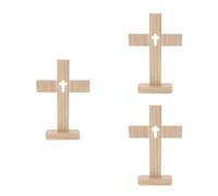 15 Pcs Wooden Cross Tabletop Decor with Base, Religious Home Accent | Beige Hand-carved Wood, Rounded Edges, Layered Three-dimensional Finish, Suitable for Churches, Easter, Christmas and Baptism