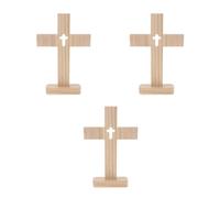 15 Pcs Wooden Cross with Base for Shelf and Mantel Display | Hand Carved, Layered Three Dimensional Look, Beige Wood Grain Finish, Wall Hanging Option, Christian Homes