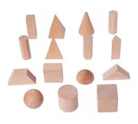 15 Pcs Wooden Geometric Shapes Set, Geometry Learning Resources for Elementary Preschool, Teacher Educational Materials for Math Teaching (wood color 15pcs)