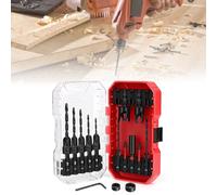 15 Piece Countersink Drill Bit Set for Woodworking, Tapered Drill Bits with 2 Wood Plug Cutters and Depth Stop Rings, Quick-Change Wood Drill Bit Kit with Storage Box