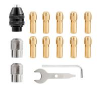 15-Piece Drill Chuck Collet Set 0.8-3.2mm for Rotary Tools, Electric Grinders and Drills, Includes Keyless Chuck, Brass Collets and Wrenches