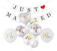 15 Piece Elegant Just Married Decorations Set, Includes Banners, Mr & Mrs Balloons, Perfect Wedding Decorations for Newlyweds, Ideal for Wedding Parties, Honeymoon Rooms, and Celebrations