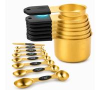 15-Piece Gold Magnetic Measuring Cups and Spoons Set, Stainless Steel Measuring Cup and Spoon Set with Leveler, Dual-Scale Markings for Baking, Cooking, Dry and Liquid Ingredients