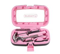 15-Piece Household Hand Tool Set with Carry Case - Tool Kit with Screwdrivers, Pliers, and Wrenches - Great for Home or Car by Stalwart (Pink)