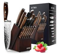 15-Piece Japanese Chef Knife Set with Sharpener, Block Wooden, HOBO Japan High Carbon Stainless Steel Boxed Kitchen Knife, Color Wooden Handle