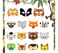 15 Piece Kids Animal Masks, Forest Friends Cartoon With Elastic Rope for Jungle Safari Petting Zoo Farmhouse Theme Birthday Party Halloween Dress-Up Masquerade Supplies